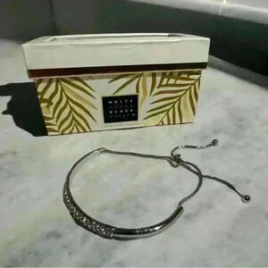 White House Black Market Silver Rhinestone Adjustable Bracelet New In Box